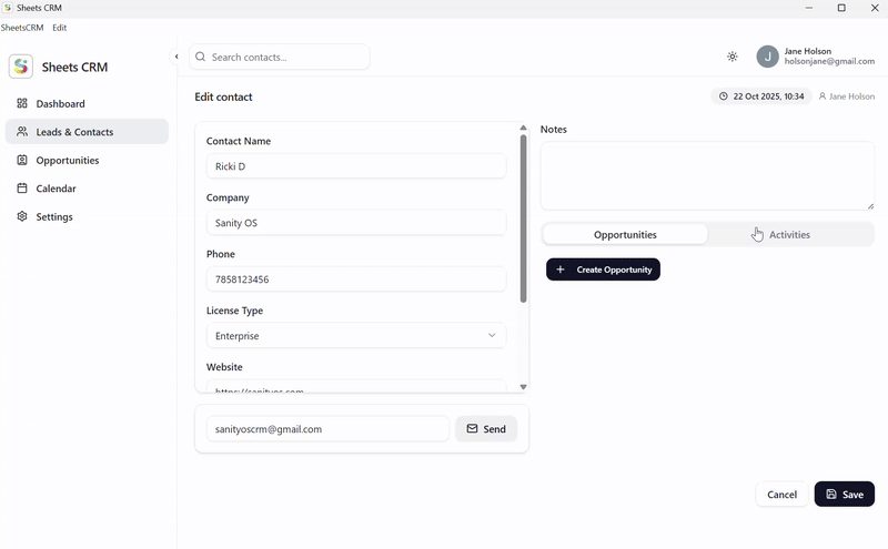 Creating calendar events and tasks in SheetsCRM